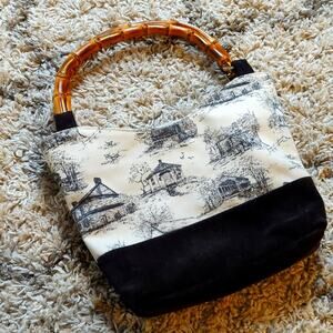 Coquelicot Bamboo Double Top Handle Cottagecore White Small Shoulder Bag NWOT